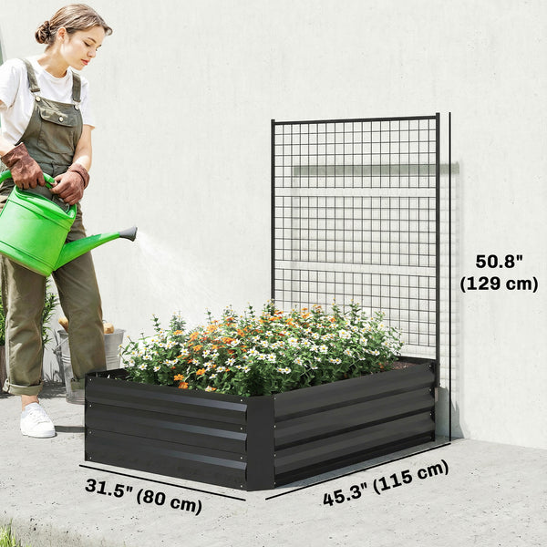 Jardinière surélevée galvanisée avec treillis pour plantes grimpantes, bac à fleurs d'extérieur à fond ouvert, noir