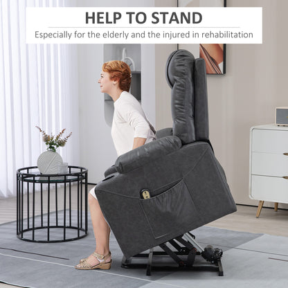 Fauteuil releveur inclinable électrique en cuir avec montage rapide, télécommande, porte-gobelets, poches latérales, gris