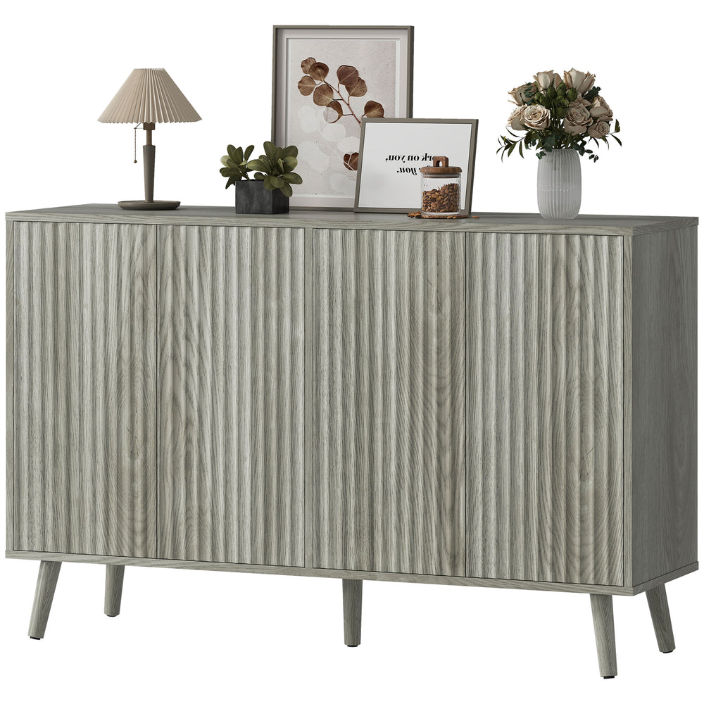 Buffet avec rangement moderne à caissons cannelés et étagères réglables, gris clair