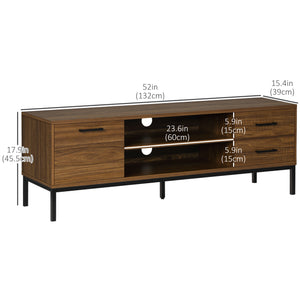 Meuble TV pour téléviseur jusqu'à 50 pouces, meuble TV avec porte, rangement ouvert et tiroirs, noyer foncé