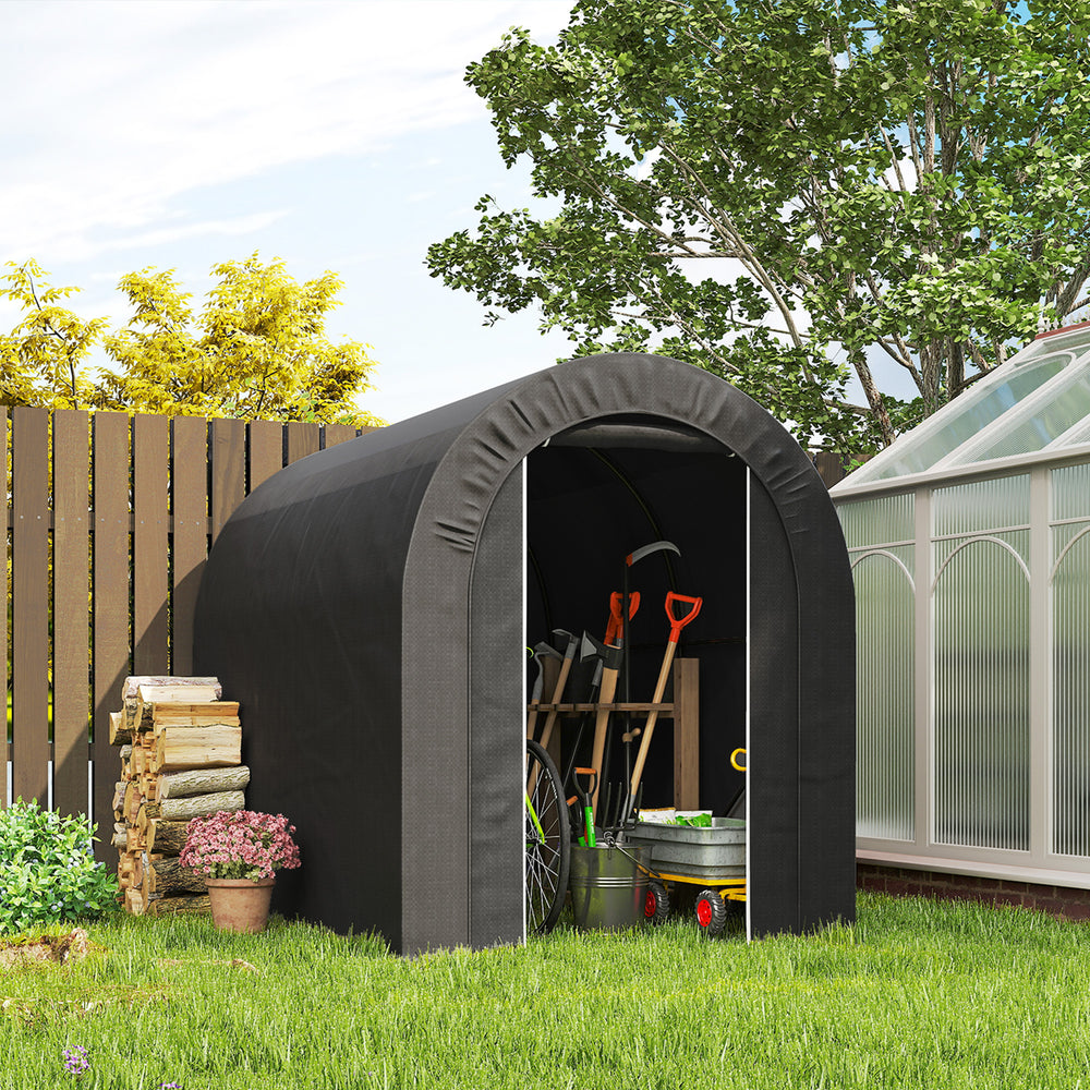 Abri de moto 5 x 8 robuste et portable en acier galvanisé, noir