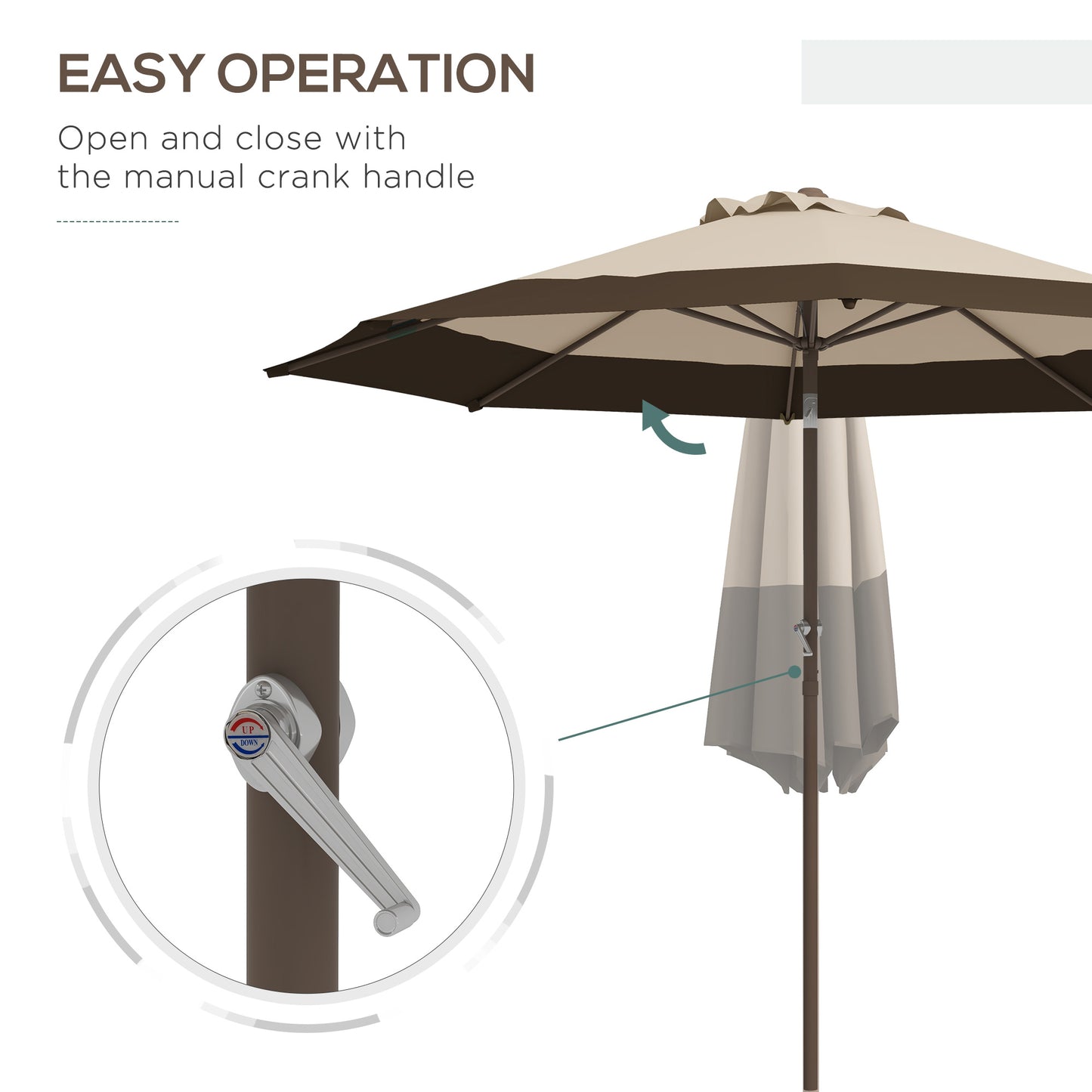 Parasol d'extérieur 9 x 9 pi inclinable avec manivelle, marron foncé