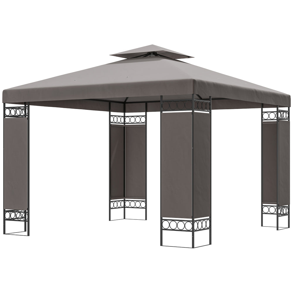 Tonnelle kaki résistante avec structure en métal et panneaux moustiquaires intégrés, idéale pour terrasse ou jardin