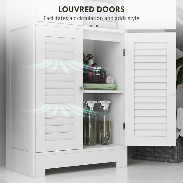 Meuble de salle de bain autoportant avec portes vitrées et à persiennes