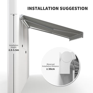 12' x 8' Retractable Awning Patio Awnings Sun Shade Shelter with Manual Crank Handle, UV & Water-Resistant Fabric and Aluminum Frame for Deck Balcony Yard, Grey