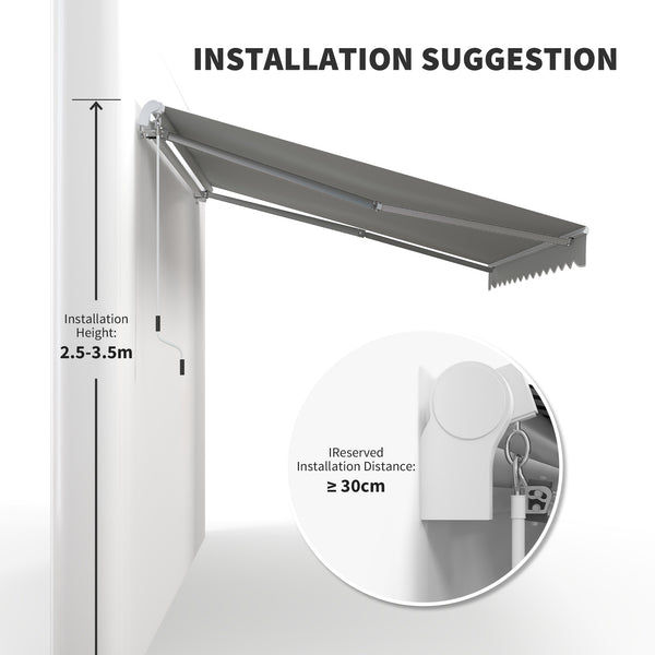 12' x 8' Retractable Awning Patio Awnings Sun Shade Shelter with Manual Crank Handle, UV & Water-Resistant Fabric and Aluminum Frame for Deck Balcony Yard, Grey