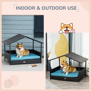 Lit pour chien en osier avec coussin pour intérieur/extérieur