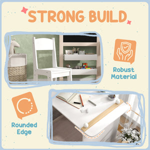 3-in-1 Kids Table and Chair Set with Folding Easel, Storage Shelves and Paper Roll, White
