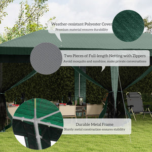 10' x 20' Party Tent Outdoor Canopy Garden Sun Shade with 8 Mosquito Mesh Netting and Zipper Door, Green