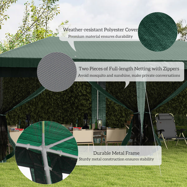 10' x 20' Party Tent Outdoor Canopy Garden Sun Shade with 8 Mosquito Mesh Netting and Zipper Door, Green