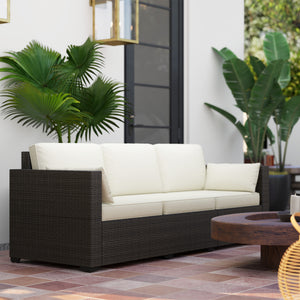 3-seater outdoor sofa with PE rattan cushions, cream white