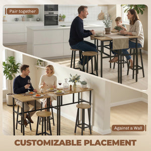 Bar Table Set of 6, Bar Table and Stools for 4, 2 Breakfast Tables and 4 Stools for Living Room, Grey-Brown