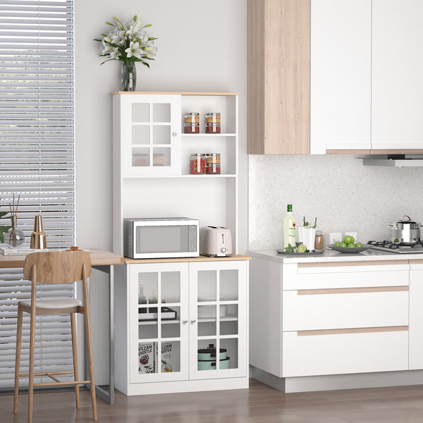 Sideboard with 3 cabinets, 2 open shelves and large worktop, white