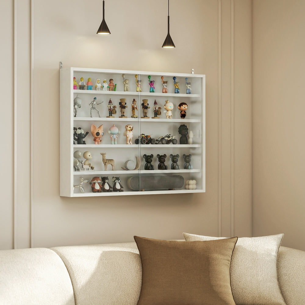 5-tier Display Cabinet, Shot Glass Display Case, Glass Curio Cabinet with 2 Glass Doors and 4 Adjustable Shelves, White