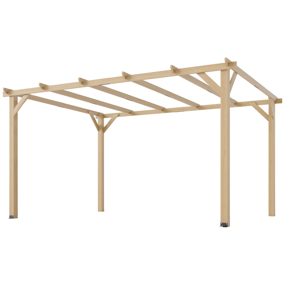 Pergola en bois 10' x 13', supports triangulaires, ancrages en béton, bois naturel
