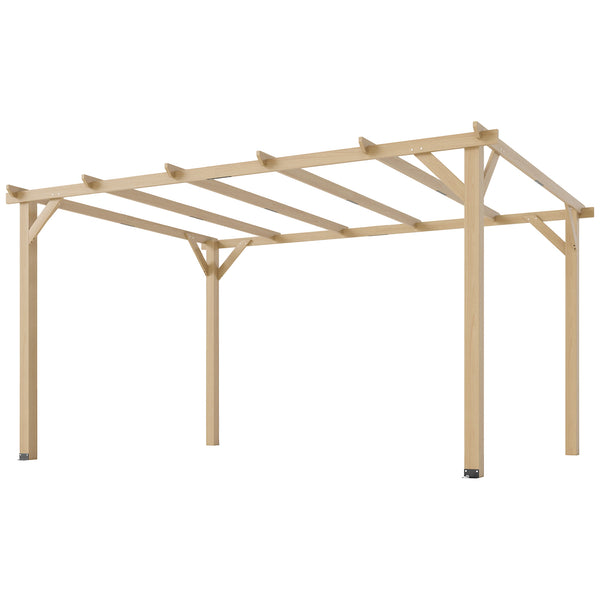 Pergola en bois 10' x 13', supports triangulaires, ancrages en béton, bois naturel