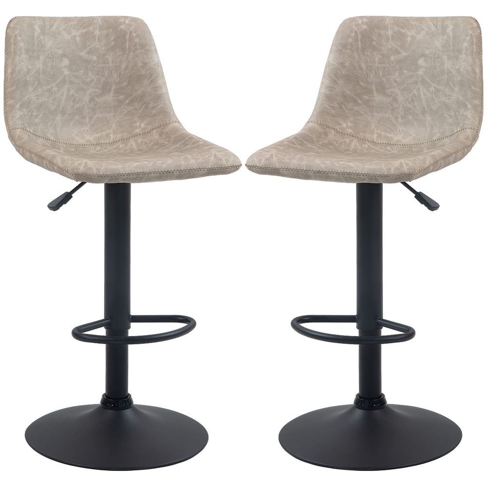 Set of 2 beige vintage leather bar stools