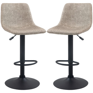 Set of 2 beige vintage leather bar stools