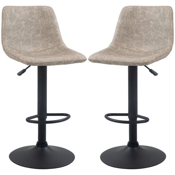 Set of 2 beige vintage leather bar stools