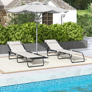 Lot de 2 chaises longues pliantes réglables avec appui-tête, blanc crème