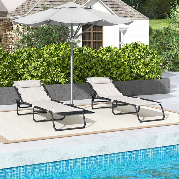 Lot de 2 chaises longues pliantes réglables avec appui-tête, blanc crème