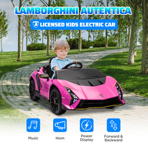 Voiture pour enfants 12V Lamborghini Autentica sous licence avec télécommande, rose