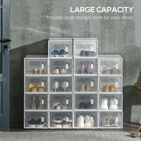 Lot de 18 boîtes de rangement pour chaussures en plastique transparent avec ouverture frontale