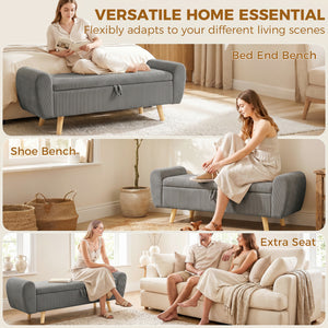 Banc de rangement 59 po en velours côtelé, gris foncé