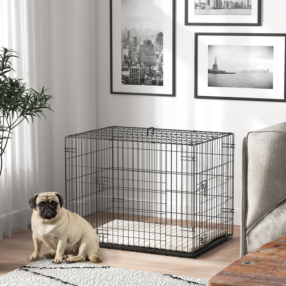 30-inch dog crate with 2 doors and soft cushion, black