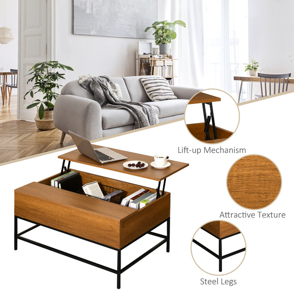 Table basse relevable avec compartiment de rangement dissimulé en teck