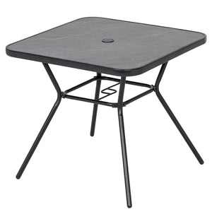 Table d'extérieur carrée avec plateau en faux marbre et trou pour parasol, gris foncé