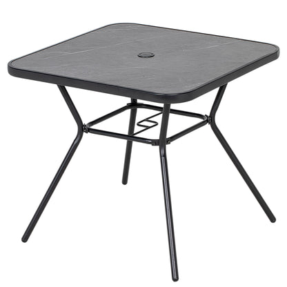 Outsunny Square Outdoor Table, Bistro Coffee Table with Faux Marble Top and 42mm Umbrella Hole, Dark Grey