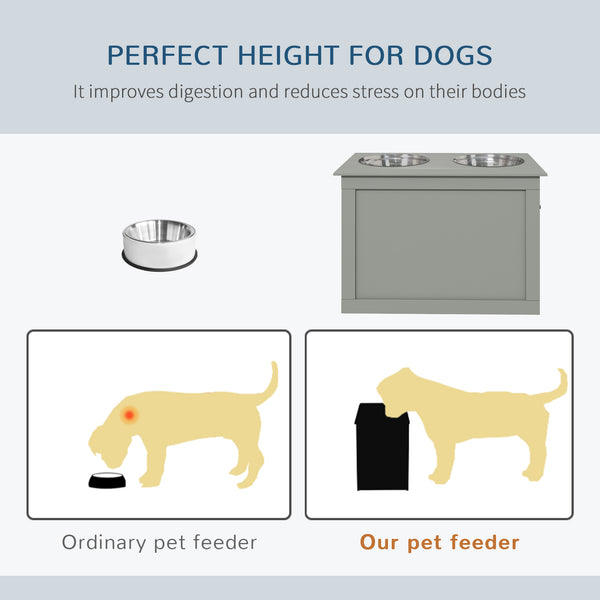 Raised Large Dog Bowls with Storage, 2 Stainless Steel Bowls, Grey