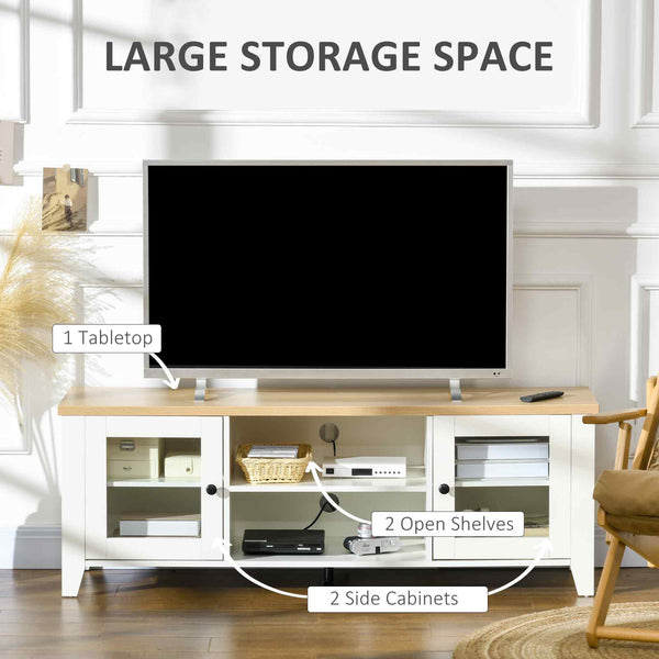 Meuble TV cheminée pour téléviseurs jusqu'à 60 pouces, blanc et chêne