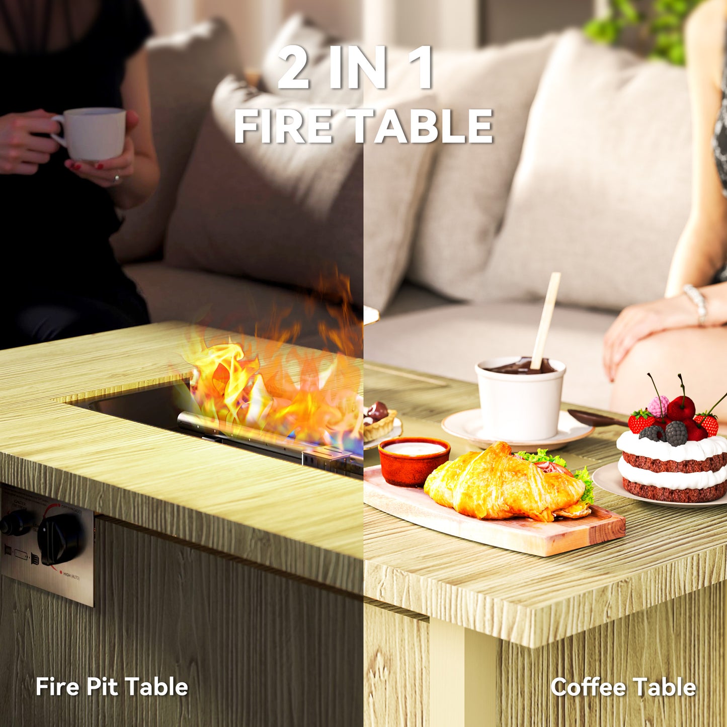 Outsunny 43" Propane Outdoor Fire Pit Table (50,000 BTU) with Waterproof Cover