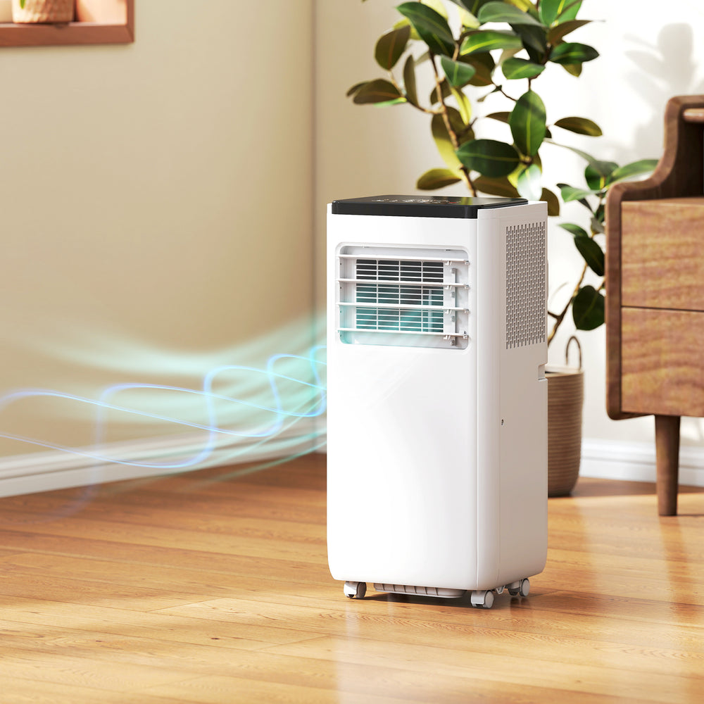 Climatiseur portable 4 en 1 8000 BTU avec fonctions refroidissement, déshumidification, ventilation, mode sommeil, télécommande vocale Wi-Fi, blanc