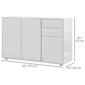 Buffet de cuisine moderne avec coin café, ouverture par simple pression et 2 tiroirs pour salon, blanc