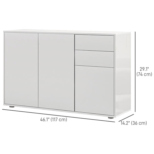 Buffet de cuisine moderne avec coin café, ouverture par simple pression et 2 tiroirs pour salon, blanc