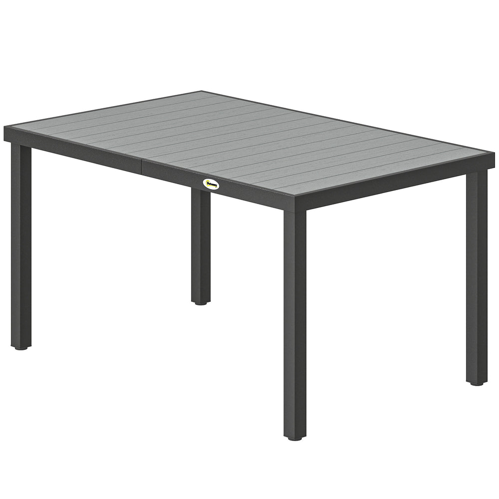 Table de patio rectangulaire pour 6 personnes en composite bois-plastique et structure en acier, grise