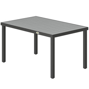 Table de patio rectangulaire pour 6 personnes en composite bois-plastique et structure en acier, grise