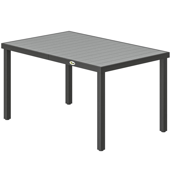 Table de patio rectangulaire pour 6 personnes en composite bois-plastique et structure en acier, grise