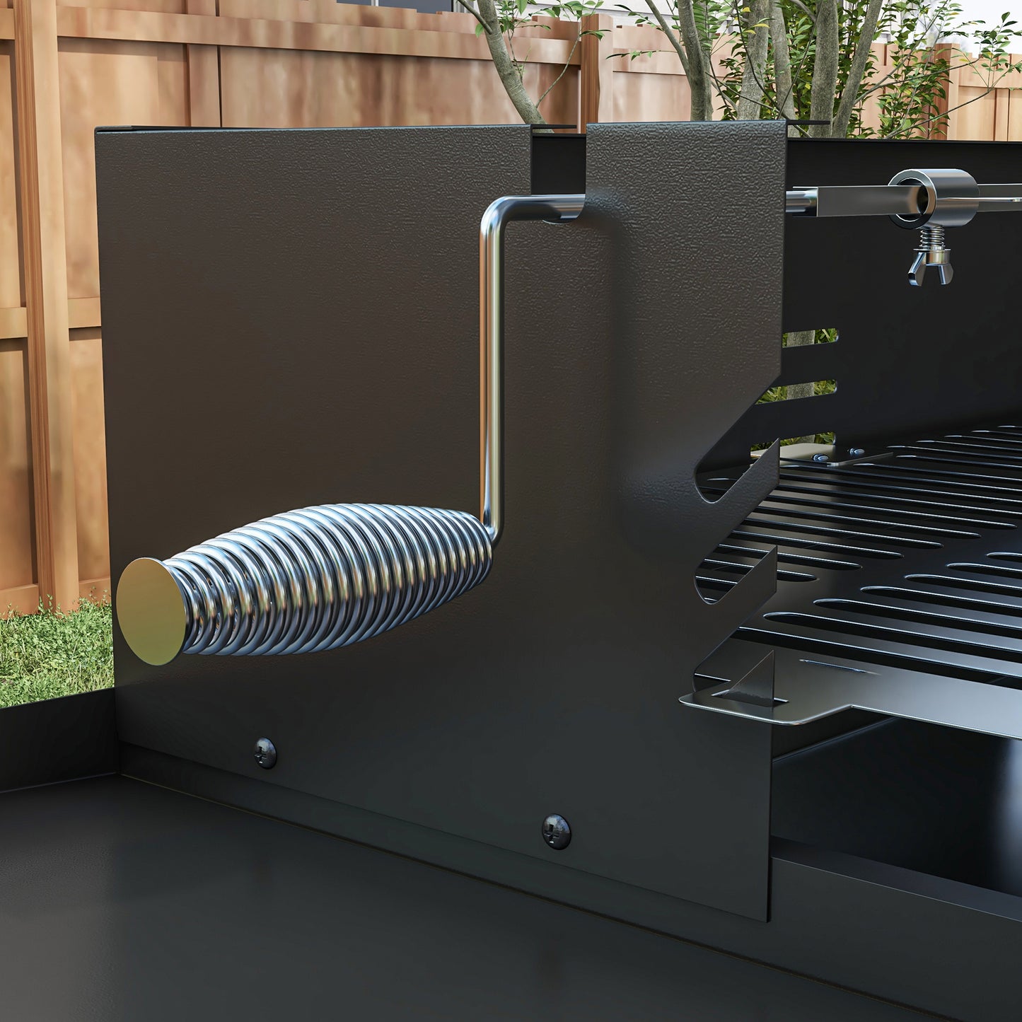 BBQ Charcoal Rotisserie, 3-Tier Cooking Grate, Storage Shelves, Stainless Steel