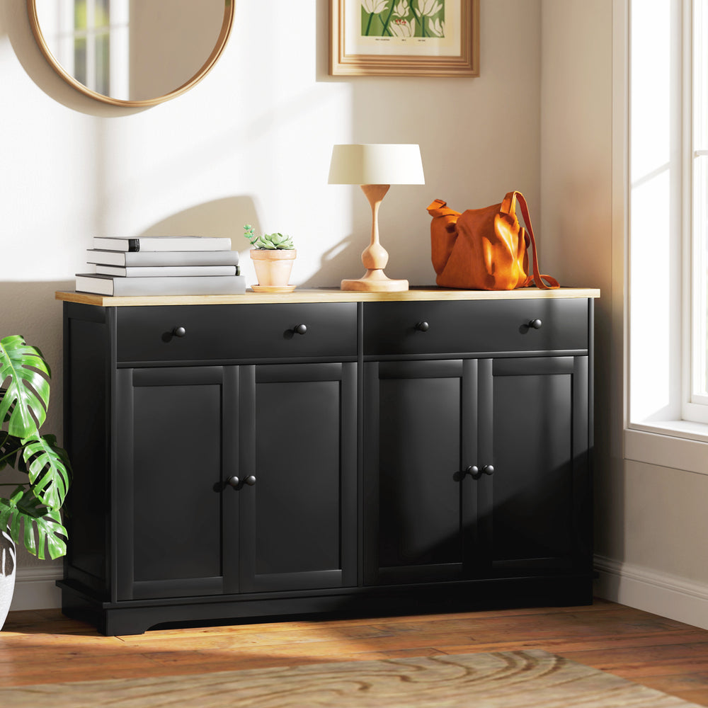 Buffet moderne avec tiroirs de rangement et étagères réglables, noir