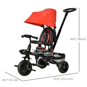4 in 1 Baby Tricycle with Adjustable Reversible Angle Seat for 1-5 Years Old Kids, Red