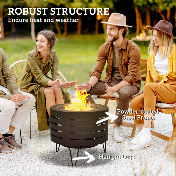 Foyer extérieur rond à bois portable avec cendrier et pieds en épingle à cheveux, noir
