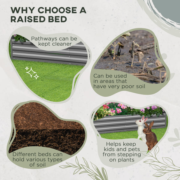 Raised L-shaped planter made of galvanized steel with reinforced rods