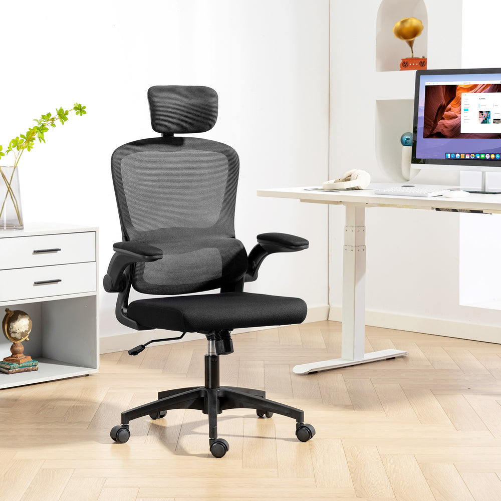 Chaise de bureau ergonomique en maille avec soutien lombaire, noire