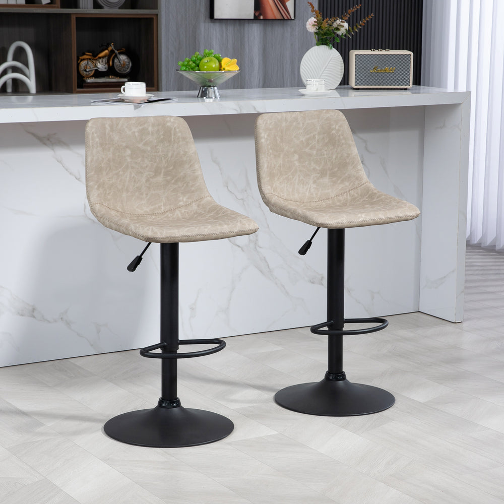 Set of 2 beige vintage leather bar stools