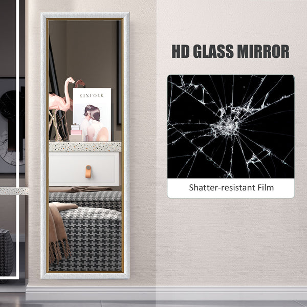 Miroir sur pied à poser ou mural, avec cadre, pour chambre à coucher, argenté