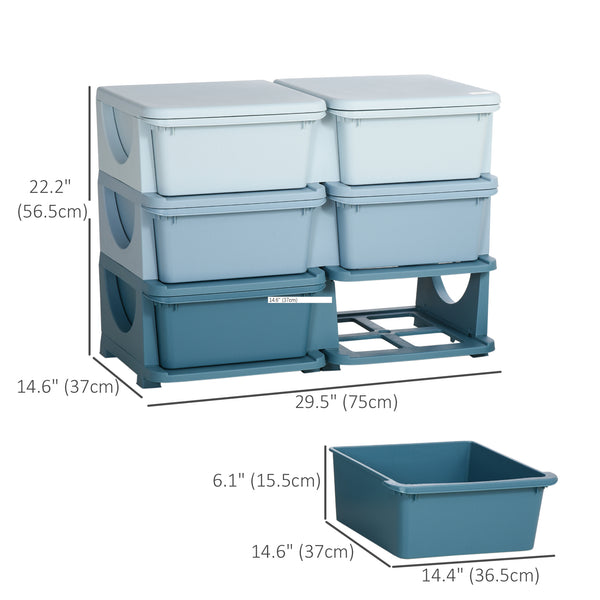 3-Tier Kids Toy Organizer and Storage Bins with 6 Plastic Drawers, Blue